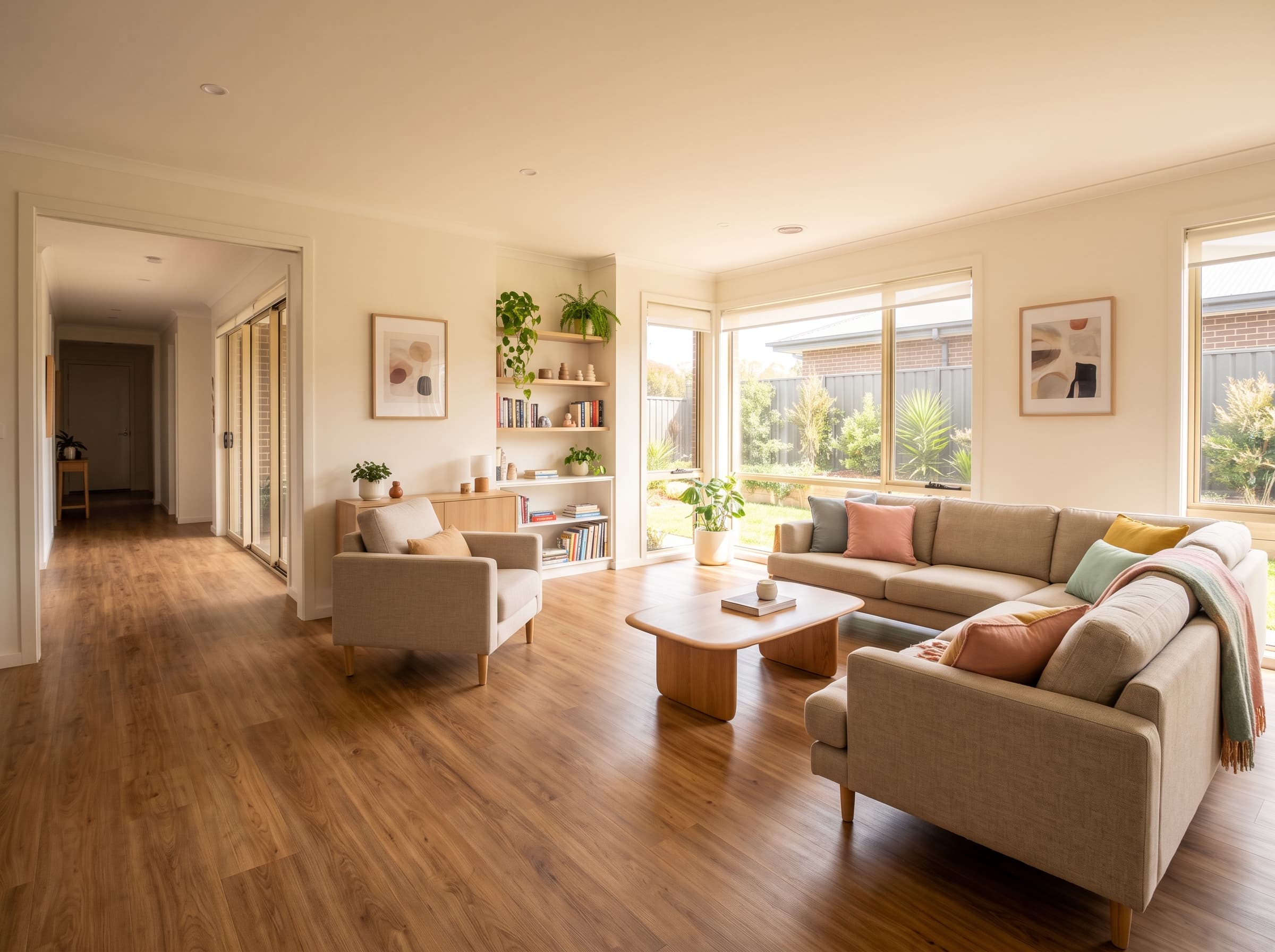 Modern accessible lounge room designed for supported independent living